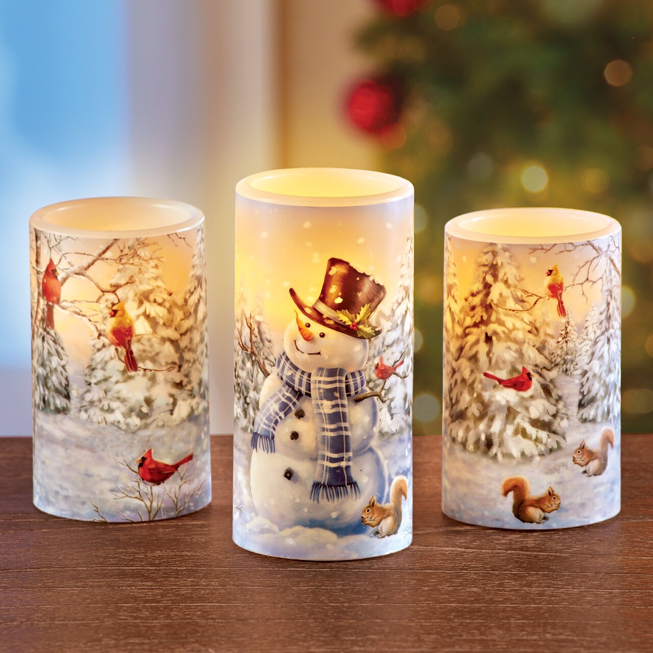 Collections Etc Smiling Snowman LED Lighted Flameless Candle - Set of 3